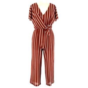 Lily Black Jumpsuit Brunt Orange Faux Wrap Wide Leg Pockets Sz 12 Boho Retro